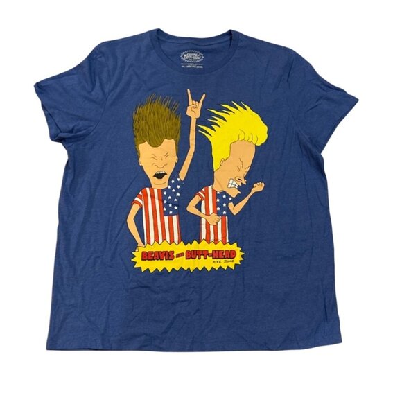 MTV Beavis And Butt-Head 2XL Patriotic T-Shirt 100% Cotton Blue Short Sleeve - Picture 1 of 5